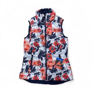 Columbia Omni-Heat White Out Insulated Vest Womens XS Floral Tropical Cranes NWT